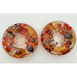 Gilde Art Glass Dreamlight Traumlicht Handmade Glass Candle Holders Germany Leaf